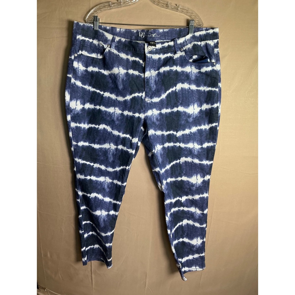 DG2 Diane Gilman Womens 20W Tie Dye Skinny Jeans Blue White Stretch Denim